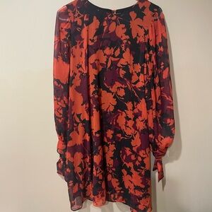 Calvin Klein Orange and Black Floral Midi Dress